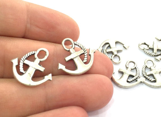 10 Pcs (19x18mm) Antique Silver Plated Anchor Charms   G4603