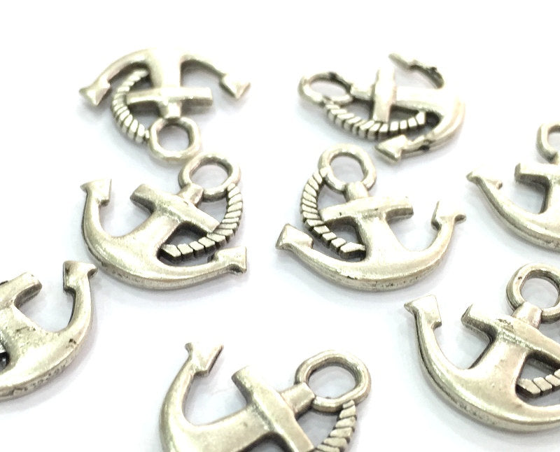 10 Pcs (19x18mm) Antique Silver Plated Anchor Charms   G4603