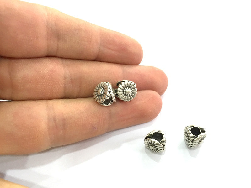 4 Pcs (10x7 mm) Antique Silver Plated Metal Flower Beads   G4607