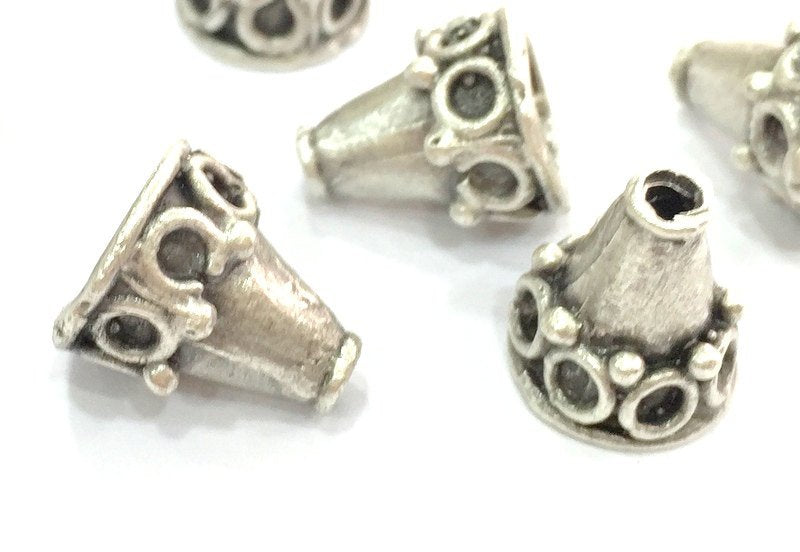 2 Pcs (12x10 mm) Antique Silver Plated Brass Cones , Findings G4616