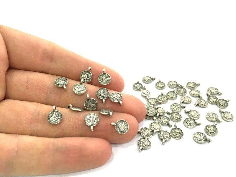 20 Pcs (8mm) Antique Silver Plated Ottoman Signature Charms   G4618