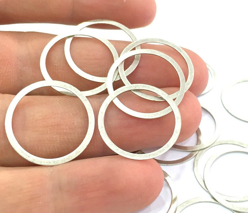 10 Pcs (22mm) Antique Silver Plated Brass Circle Charms   G4620