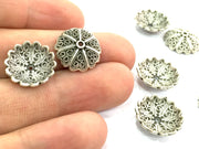 10 Bead Caps Antique Silver Plated Metal Large Caps , Findings  (16 mm)  G17227