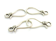Silver Hook Clasp Findings , Antique Silver Plated Brass 4 Pcs (2 set) (26x11mm)  G4646