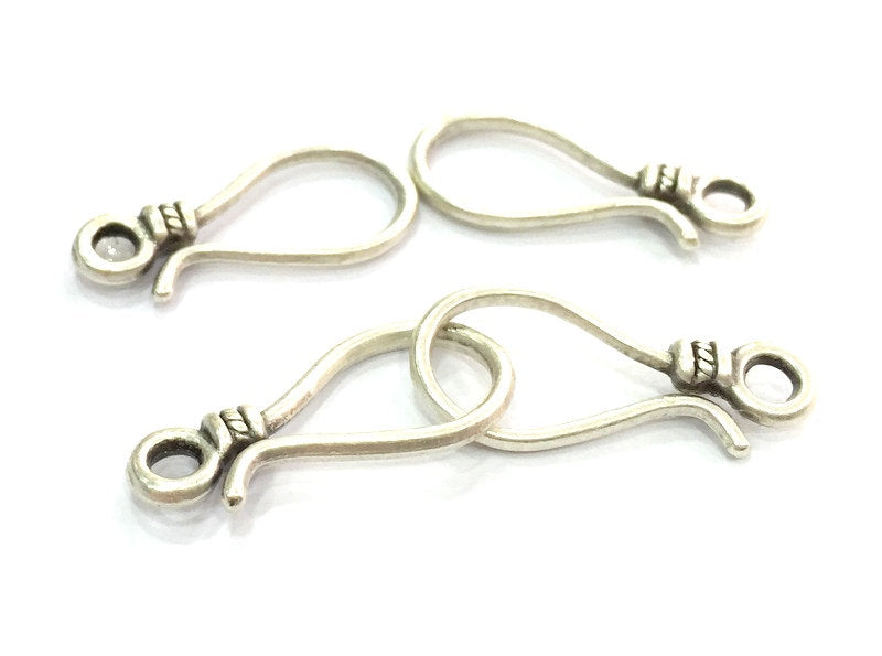 Silver Hook Clasp Findings , Antique Silver Plated Brass 4 Pcs (2 set) (26x11mm)  G4646