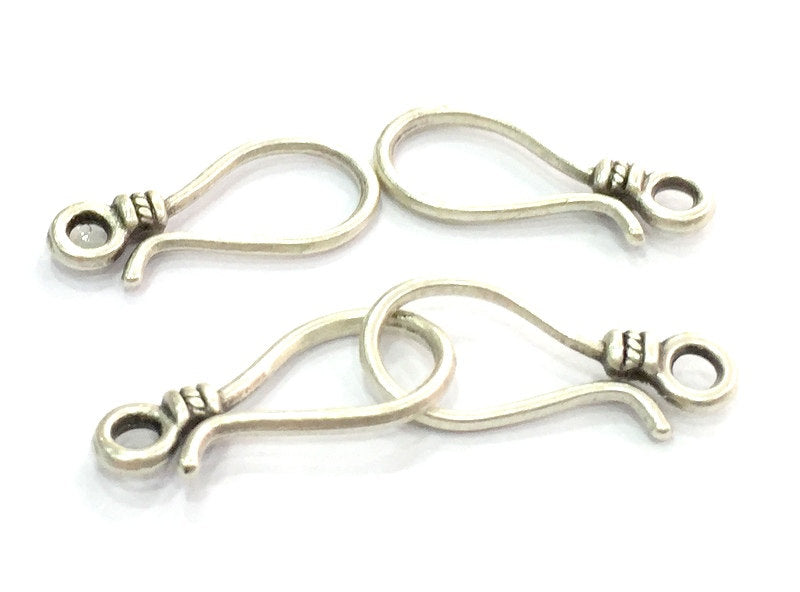 Silver Hook Clasp Findings , Antique Silver Plated Brass 4 Pcs (2 set) (26x11mm)  G4646