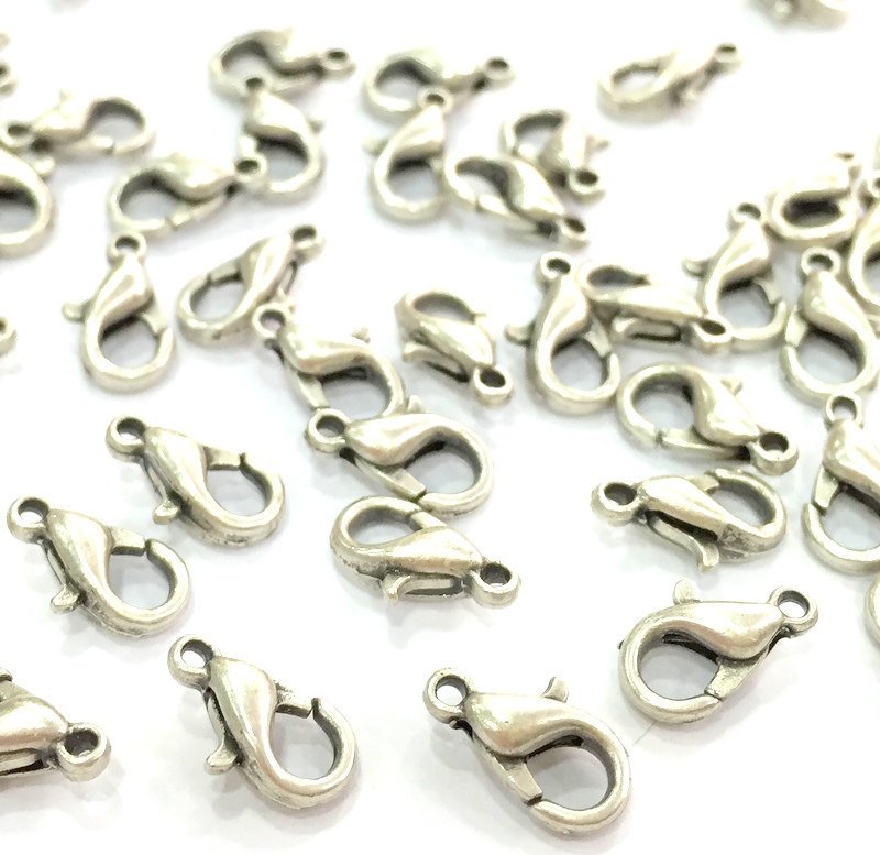 10 Silver Clasp Antique Silver Plated  Lobster Clasps , Findings  (10x6 mm)  G4650