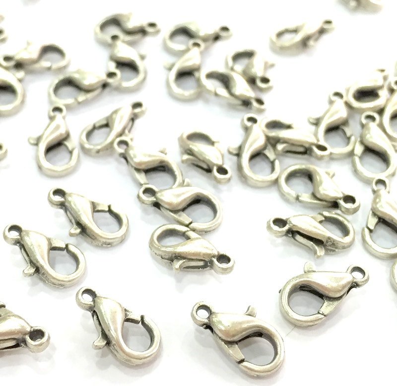 20 Silver Clasp Antique Silver Plated  Lobster Clasps , Findings  (10x6 mm)  G4650