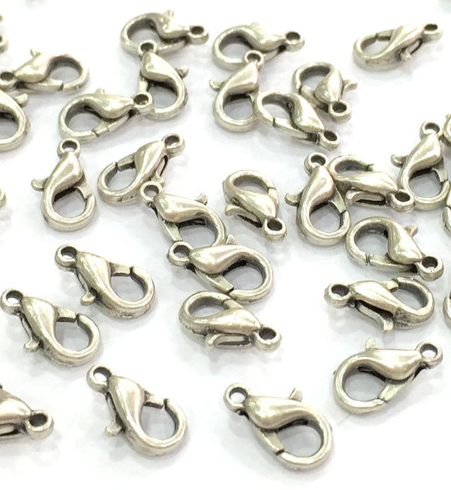 10 Silver Clasp Antique Silver Plated  Lobster Clasps , Findings  (10x6 mm)  G4650