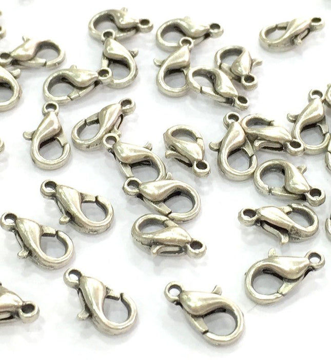 20 Silver Clasp Antique Silver Plated  Lobster Clasps , Findings  (10x6 mm)  G4650