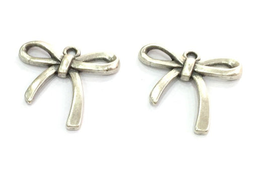 5 Ribbon Charms Antique Silver Plated  (26mm)   G14995