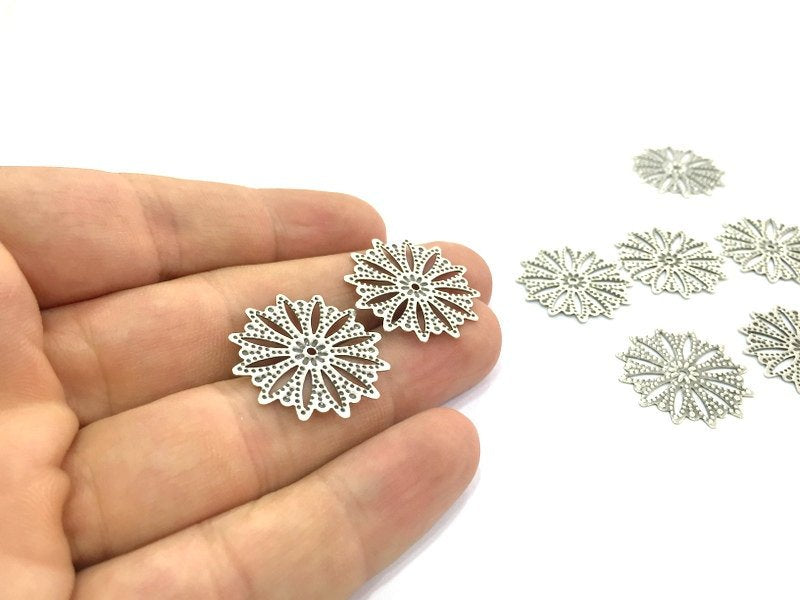 4 Pcs (25mm) Antique Silver Plated Brass Charms   G4674