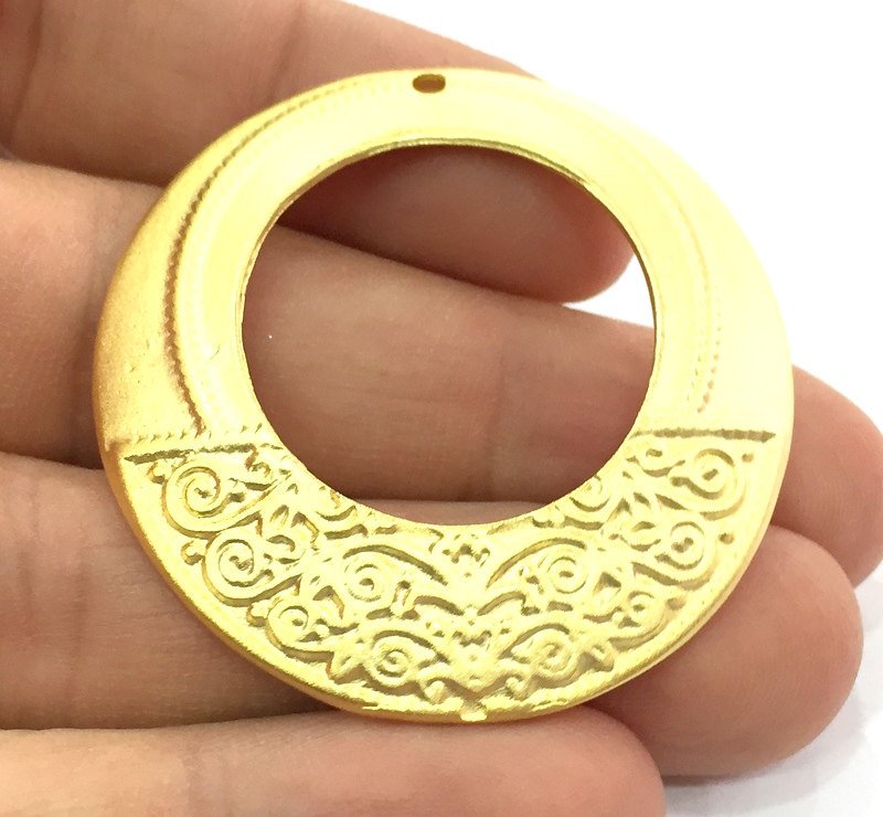 Patterned  Antique  Pendant (45mm) Gold Plated Metal  G4680