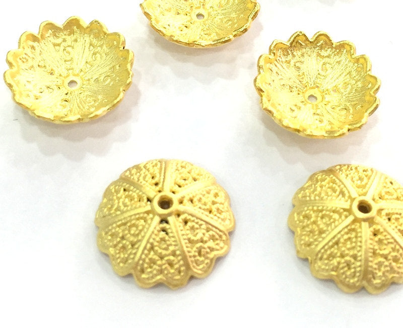 4 Gold Cap Gold Plated Large Caps  Findings4 Pcs (16mm)   G17277