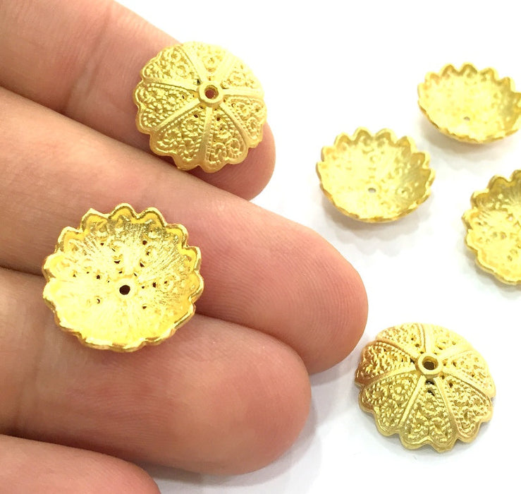 4 Gold Cap Gold Plated Large Caps  Findings4 Pcs (16mm)   G17277