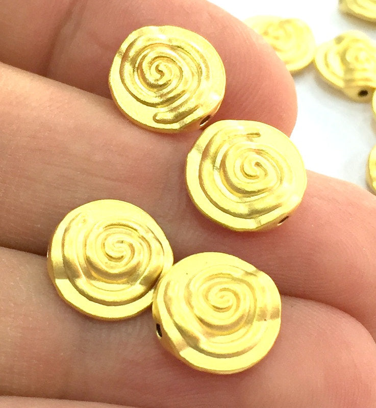 5 Spiral Beads Gold Plated Metal Beads  (12 mm) G4702