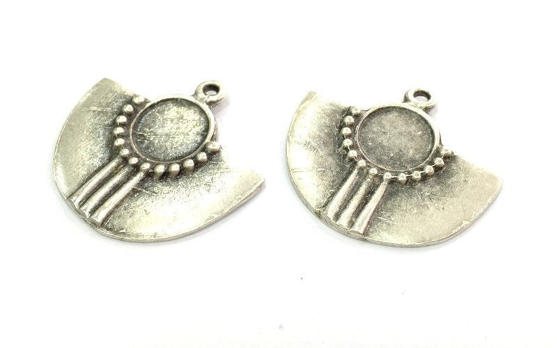 2 Silver Pendant Tribal Patterned Pendant Blank Antique Silver Pendant (36x33mm) Antique Silver Plated Metal  G4711