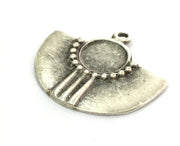 2 Silver Pendant Tribal Patterned Pendant Blank Antique Silver Pendant (36x33mm) Antique Silver Plated Metal  G4711