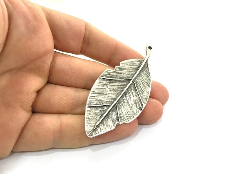 Leaf Pendant (75x34mm) Antique Silver Plated Metal  G4714