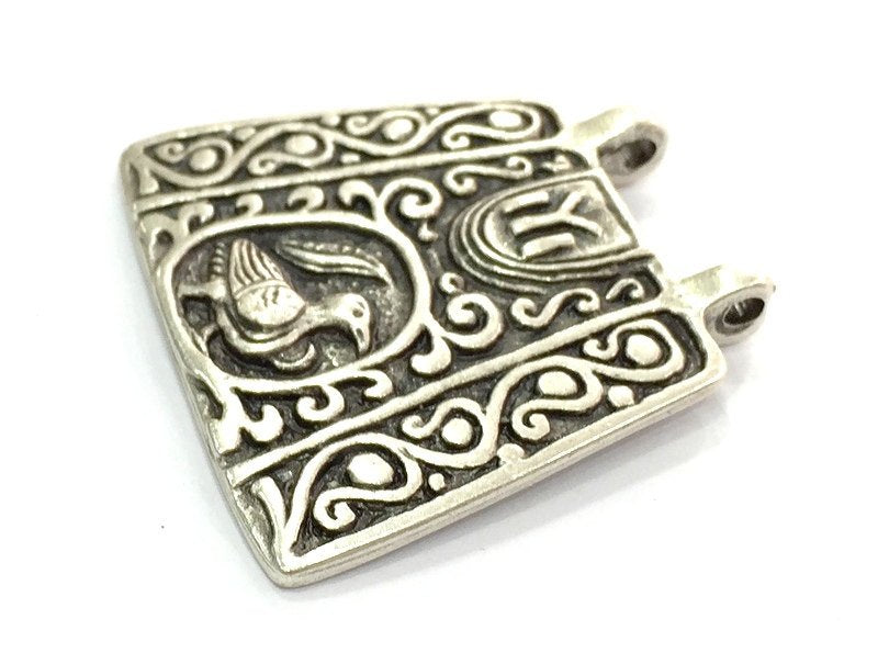 Patterned  Antique  Pendant (42x40mm) Antique Silver Plated Metal  G4715