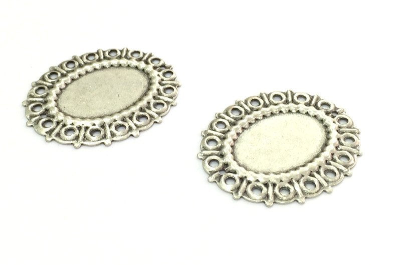 2 Pcs. Antique Silver Plated Mountings , Blanks (25x18 mm blank) G4670