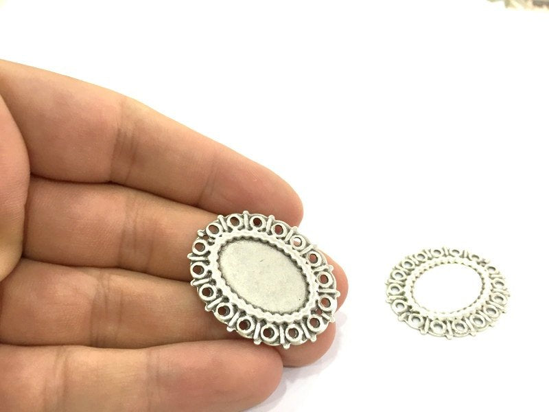 2 Pcs. Antique Silver Plated Mountings , Blanks (25x18 mm blank) G4670