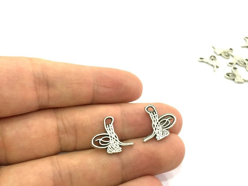 10 Antique Silver Plated Ottoman Signature Charms  10 Pcs (17x14mm)  G4672