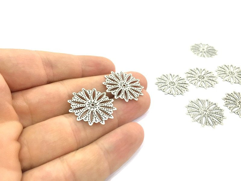 4 Pcs (25mm) Antique Silver Plated Brass Charms   G4674