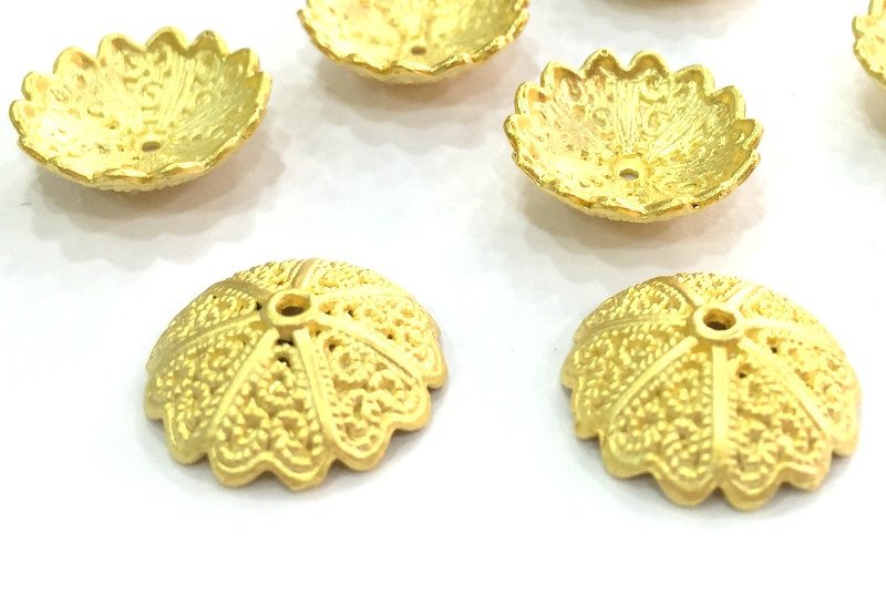 4 Gold Cap Gold Plated Large Caps  Findings4 Pcs (16mm)   G17277