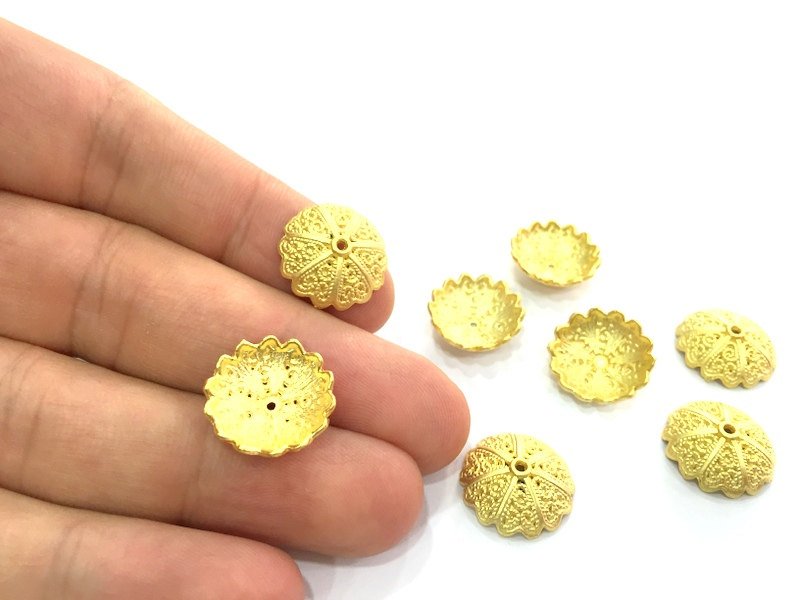 4 Gold Cap Gold Plated Large Caps  Findings4 Pcs (16mm)   G17277