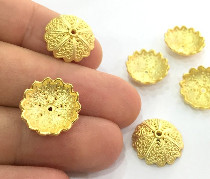 4 Gold Cap Gold Plated Large Caps  Findings4 Pcs (16mm)   G17277