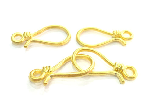 Gold Hook Clasp Findings 4 Pcs (2 sets) (24x12mm) , Gold Plated Brass  G4704