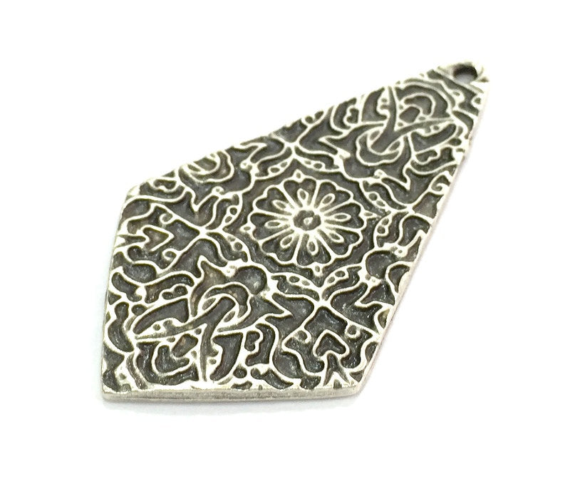 2 Patterned  Antique  Pendant (56X32mm) Antique Silver Plated Metal  G4710