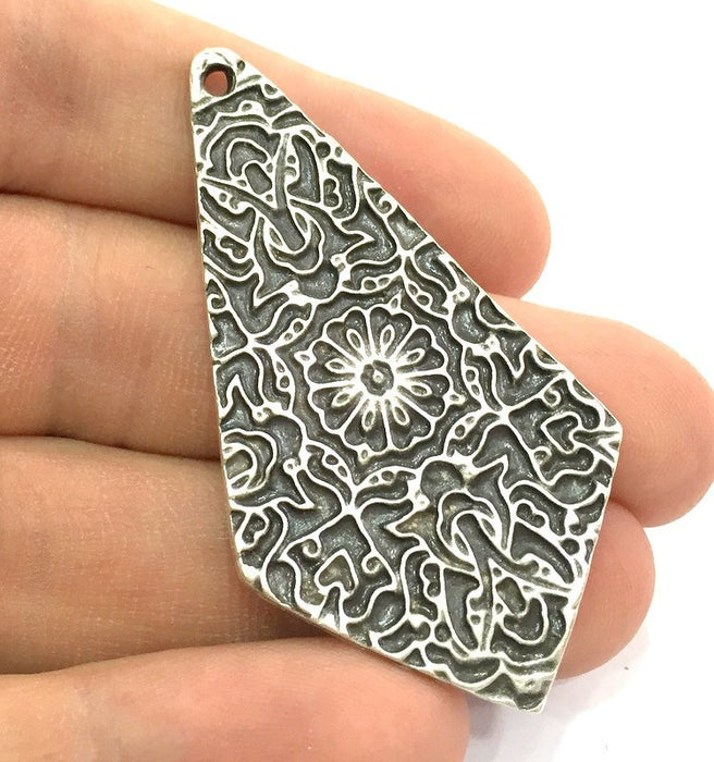 2 Patterned  Antique  Pendant (56X32mm) Antique Silver Plated Metal  G4710