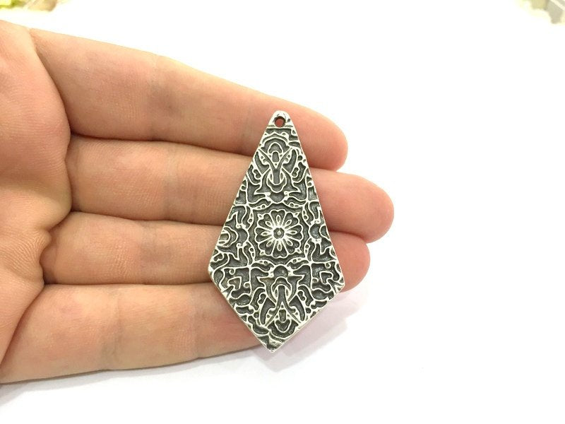 2 Patterned  Antique  Pendant (56X32mm) Antique Silver Plated Metal  G4710