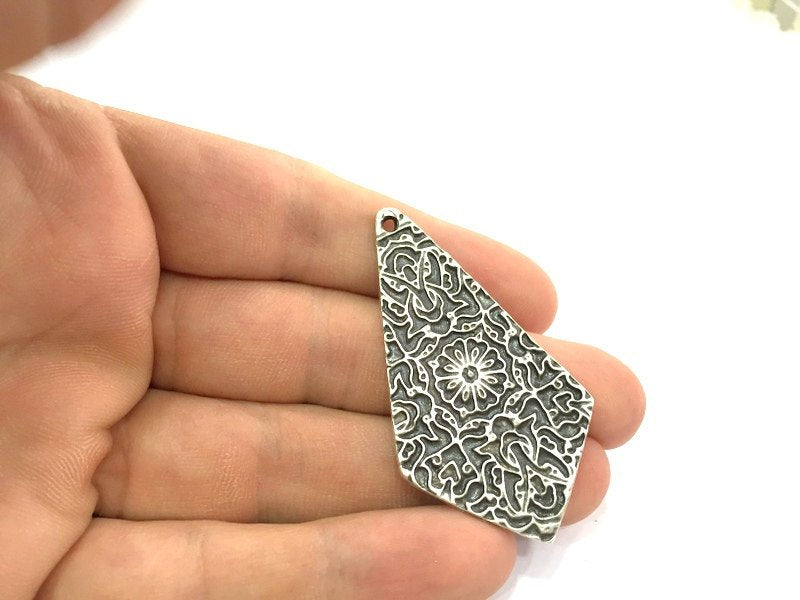 2 Patterned  Antique  Pendant (56X32mm) Antique Silver Plated Metal  G4710