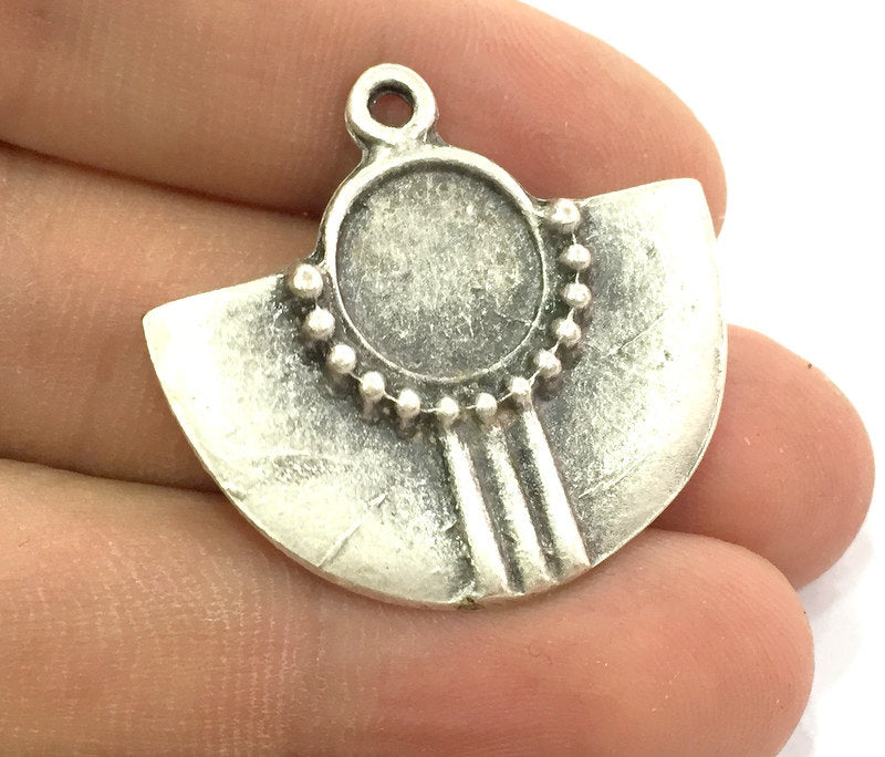 2 Silver Pendant Tribal Patterned Pendant Blank Antique Silver Pendant (36x33mm) Antique Silver Plated Metal  G4711