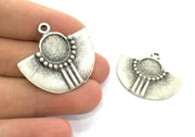 2 Silver Pendant Tribal Patterned Pendant Blank Antique Silver Pendant (36x33mm) Antique Silver Plated Metal  G4711