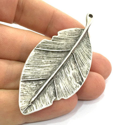 Leaf Pendant (75x34mm) Antique Silver Plated Metal  G4714