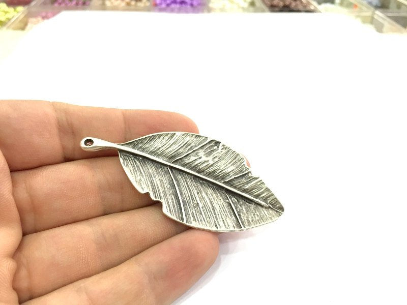 Leaf Pendant (75x34mm) Antique Silver Plated Metal  G4714