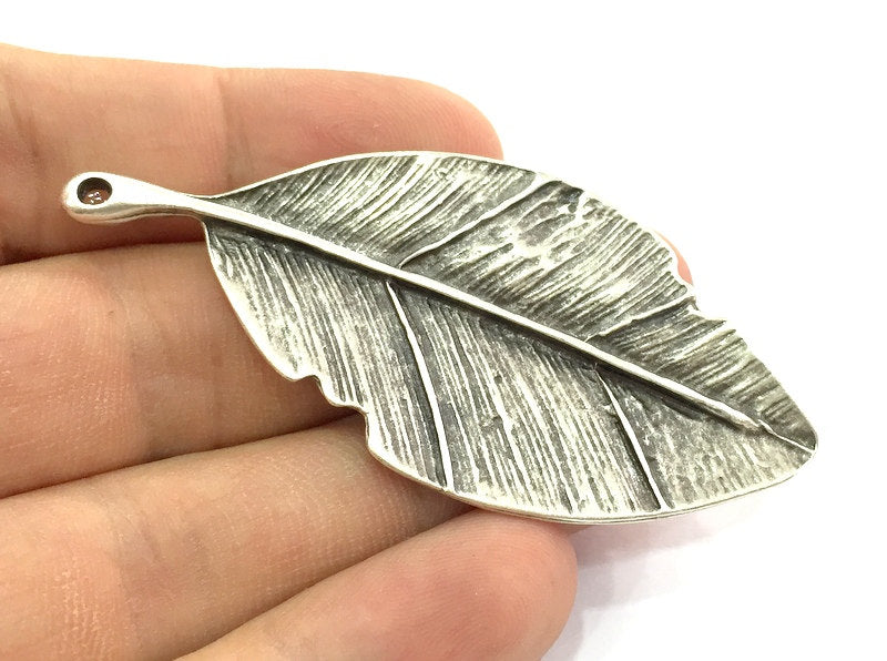 Leaf Pendant (75x34mm) Antique Silver Plated Metal  G4714