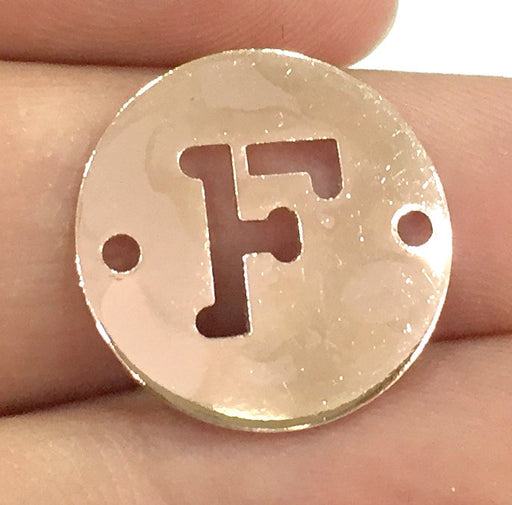 Rose Gold Plated Brass F Charm  (20mm) G4772