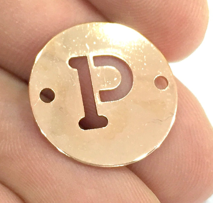 Rose Gold Plated Brass P Charm  (20mm) G4782