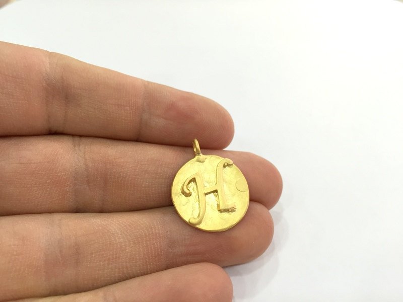 20mm  H Charm , Gold Plated Brass G4818