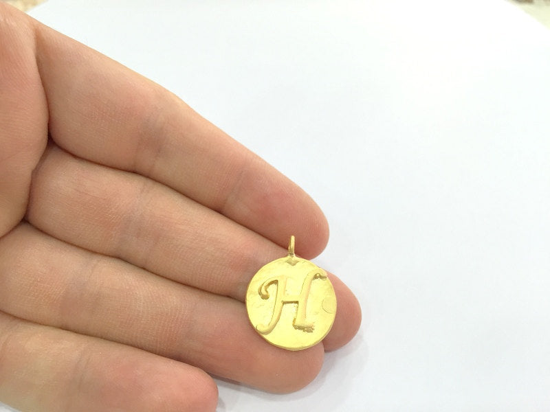 20mm  H Charm , Gold Plated Brass G4818