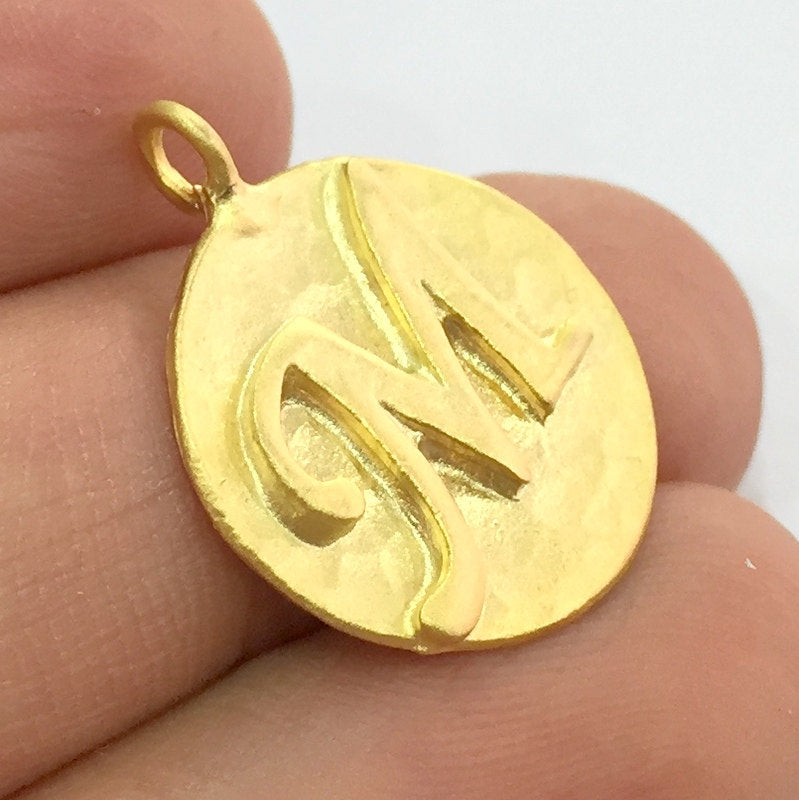 20mm  M Charm , Gold Plated Brass G4819
