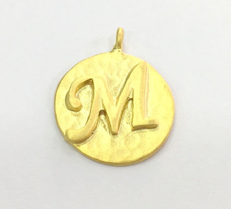 20mm  M Charm , Gold Plated Brass G4819