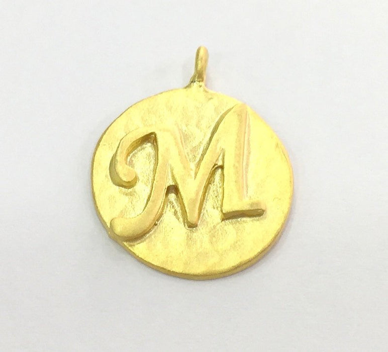 20mm  M Charm , Gold Plated Brass G4819