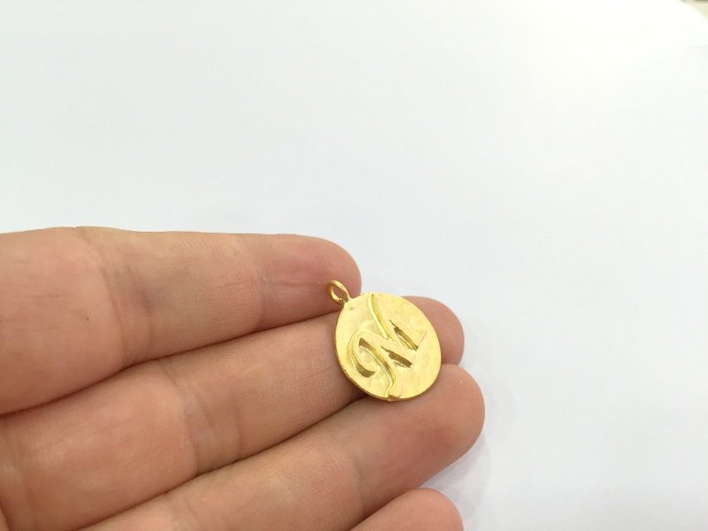 20mm  M Charm , Gold Plated Brass G4819