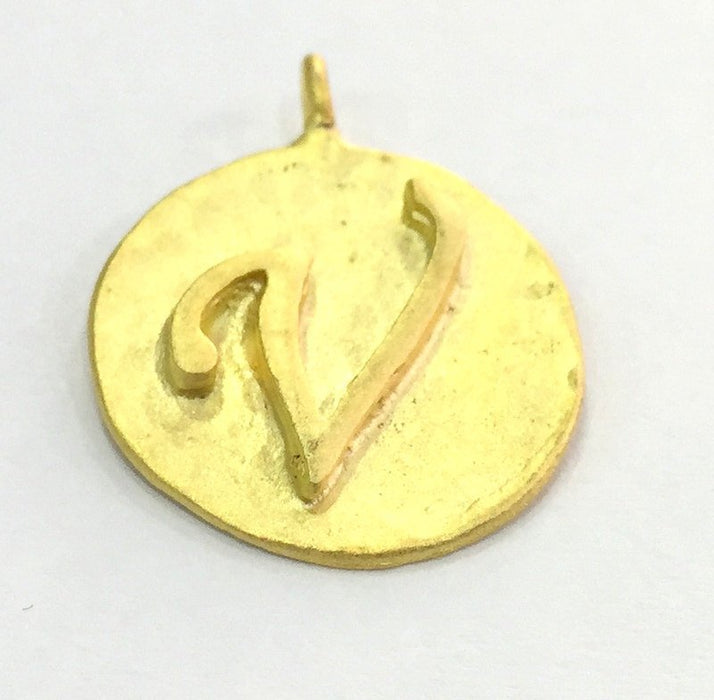 Letter V Letter Charm  20mm, Gold Plated Brass G4822